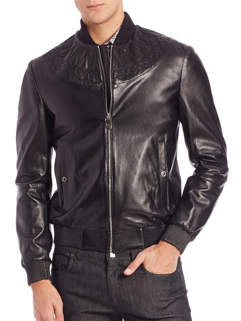 versace tortoise jacket|Versace black leather jacket.